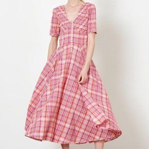 No.6 'Paola' Circle Plaid & Check Printed Fit & Flare Midi Dress, sz 0/XS